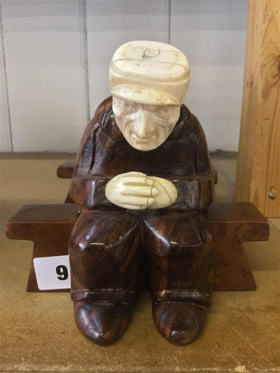 Pair carved ivory & wooden figure bookends